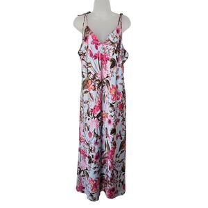 Victorias Secrets Satin Midi Slip Dress Women's XL Paradise Floral Romantic Y2K
